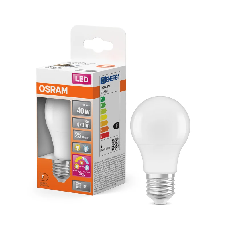 OSRAM LED Superstar Classic Lampada Opaca, 3 modalità, 4.9W, E27, Bianco caldo, Bianco freddo