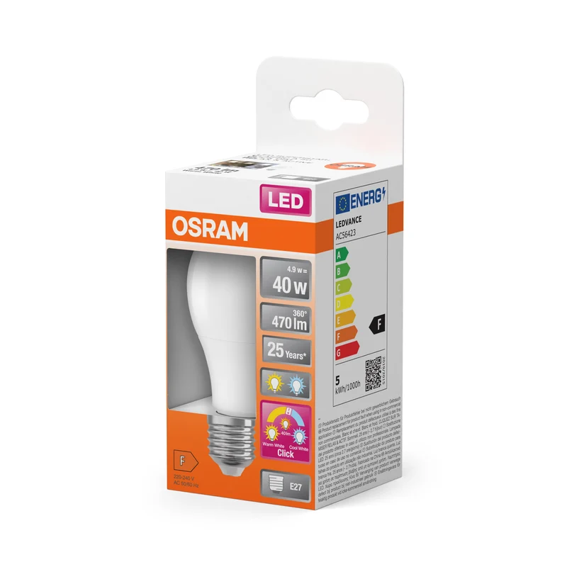 OSRAM LED Superstar Classic Lampada Opaca, 3 modalità, 4.9W, E27, Bianco caldo, Bianco freddo