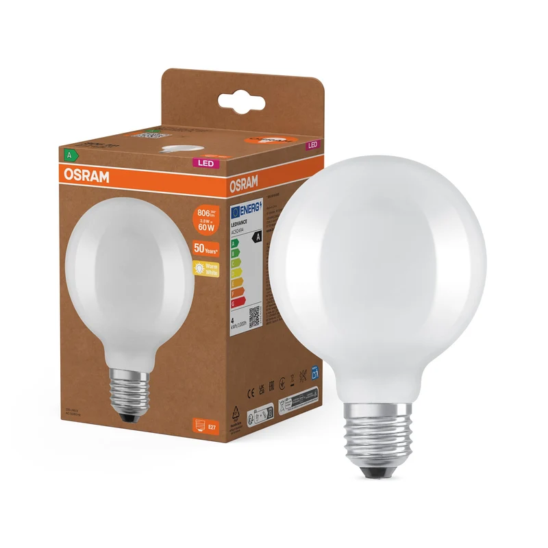 OSRAM LED Superstar Classic Globe Lampada Opaca, 3.8W, 806lm, Bianco Caldo, E27