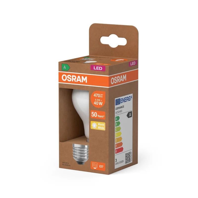 OSRAM LED Superstar Classic Lampada Opaca, 2.2W, 470lm, EEKA, E27, Bianco caldo