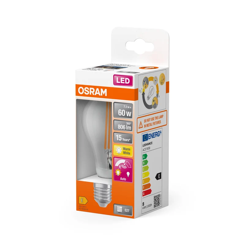 OSRAM LED Star Classic lampada con sensore, 7.3W, chiara, E27, bianco caldo