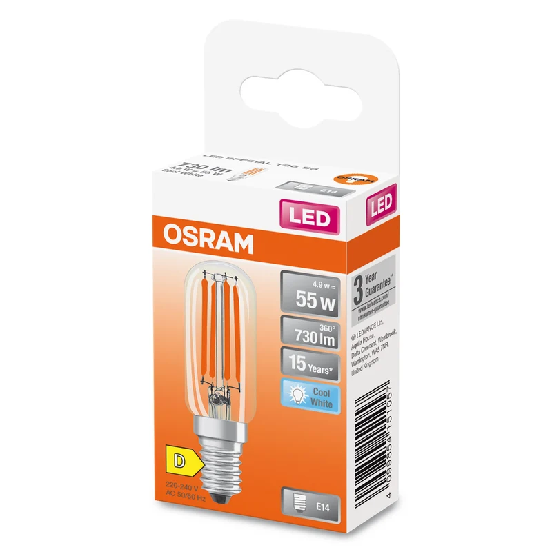OSRAM LED Special T26, 300° Filamento, 4.9W, 840, chiaro, E14, Bianco freddo