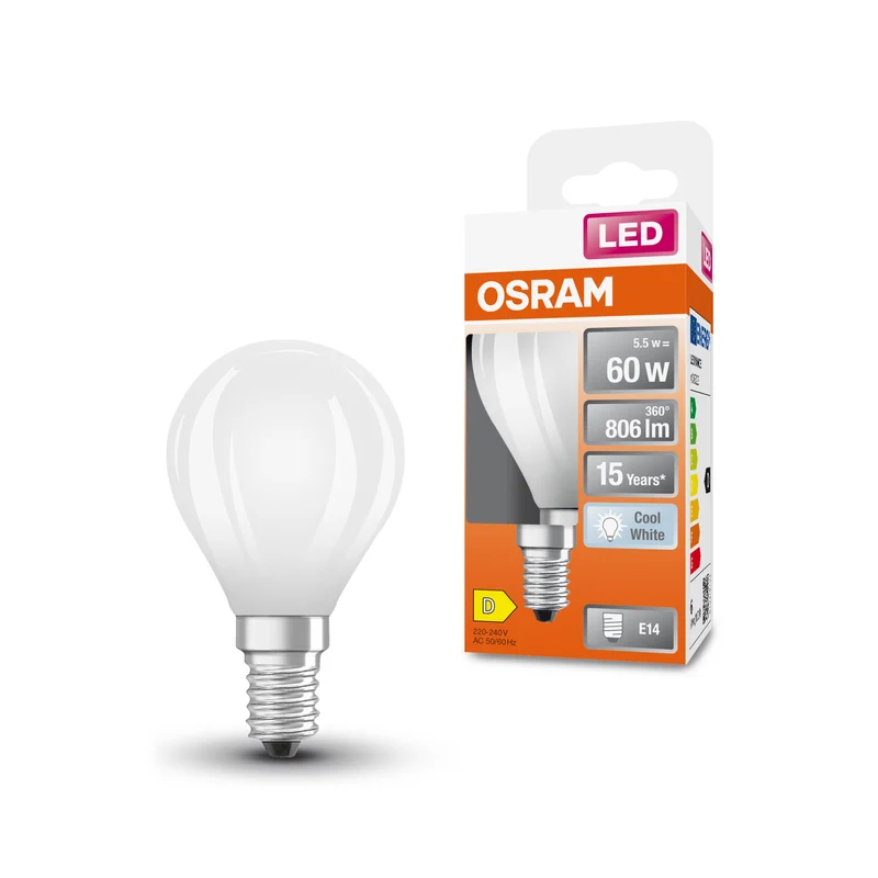 OSRAM LED Star Classic Lampada, Miniball, 5.5W, 806lm, Opalina, Bianco freddo, E14