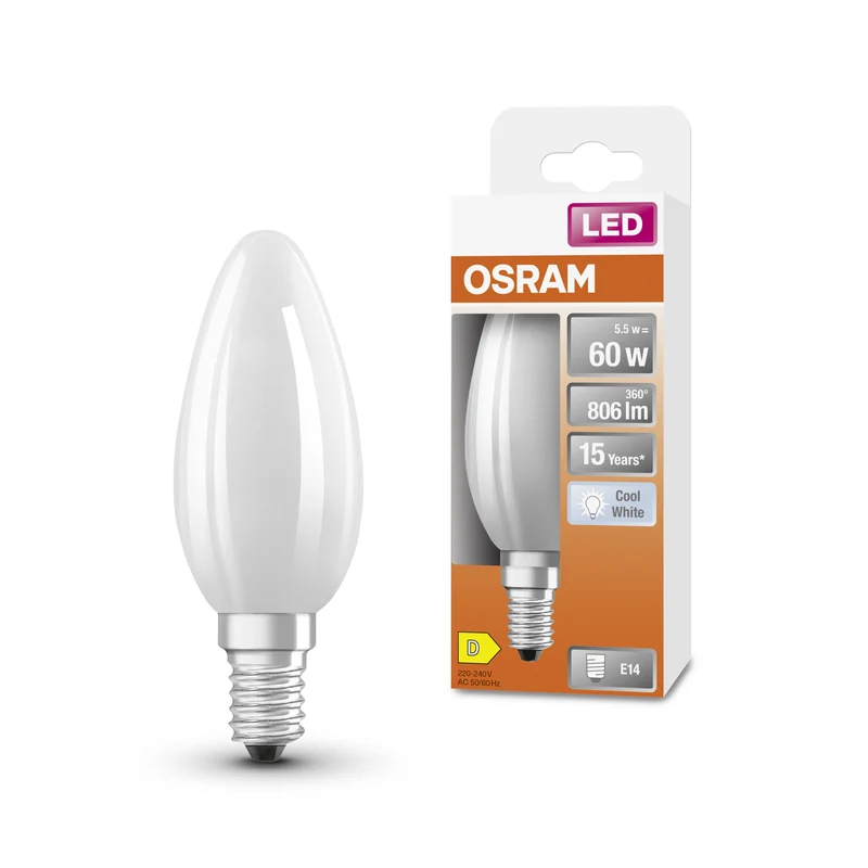 OSRAM LED Star Classic Lampada, Candela piccola, 5.5W, Opalina, E14, Bianco freddo