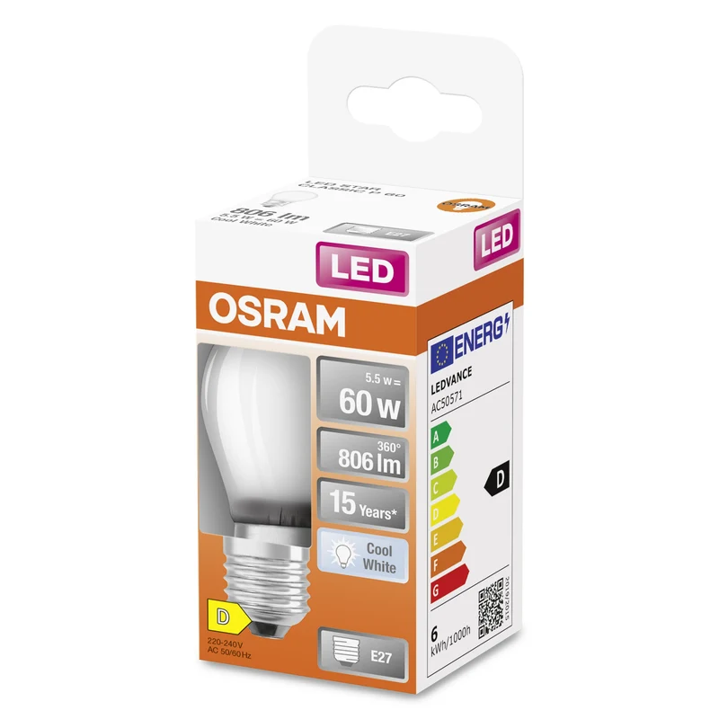 OSRAM LED Star Classic Lampada, Miniball, 5.5W, Opalina, E27, Bianco freddo
