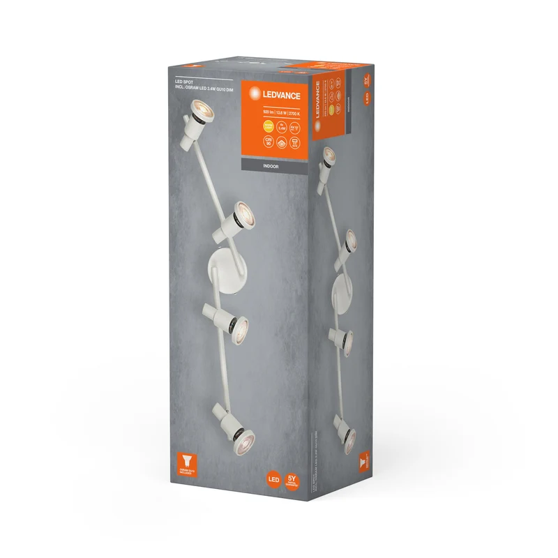 LEDVANCE Faretto LED GU10 Lampada da soffitto 4 x 3,4W, 920lm, bianco