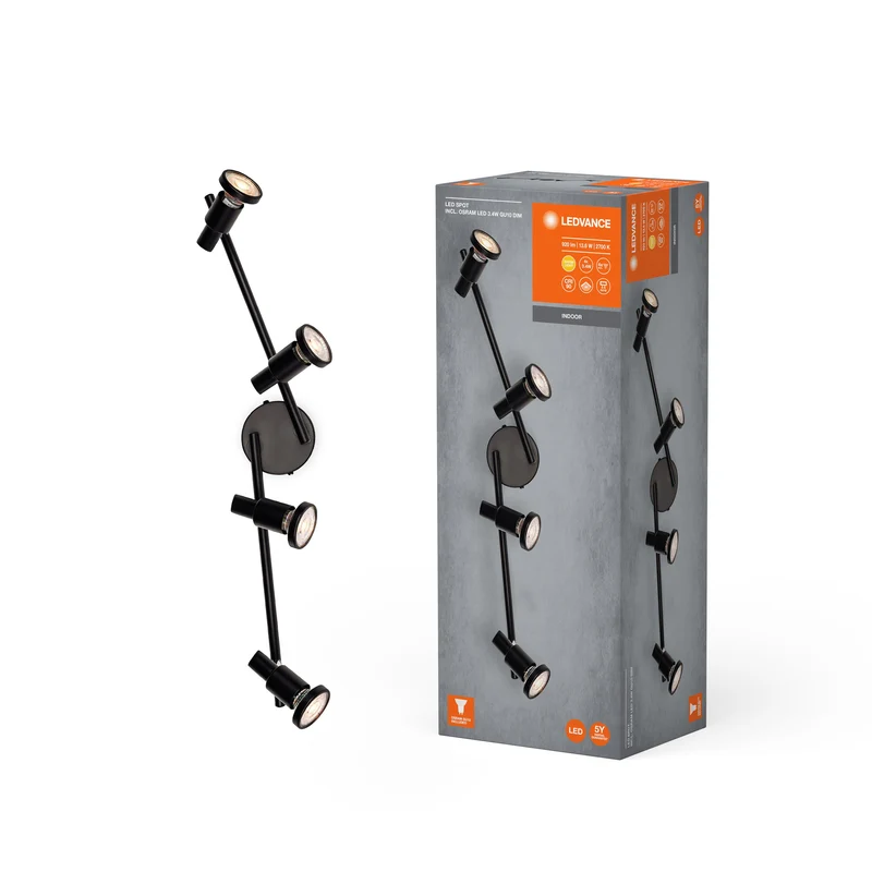 LEDVANCE Faretto LED GU10 Lampada da soffitto 4 x 3,4W, 920lm, nero