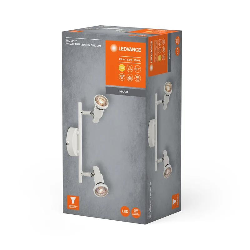 LEDVANCE FARETTO LED GU10 Lampada da soffitto 2 x 3,4W, 460lm, bianco