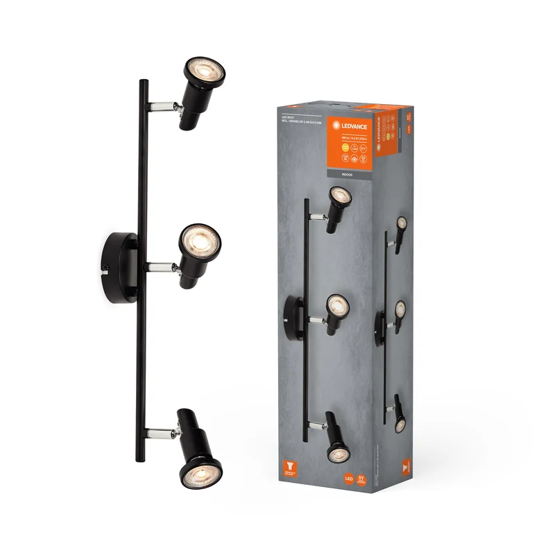 LEDVANCE Faretto LED GU10 Lampada da soffitto 3 x 3,4W, 690lm, nero
