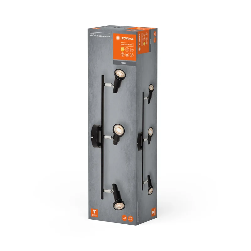LEDVANCE Faretto LED GU10 Lampada da soffitto 3 x 3,4W, 690lm, nero