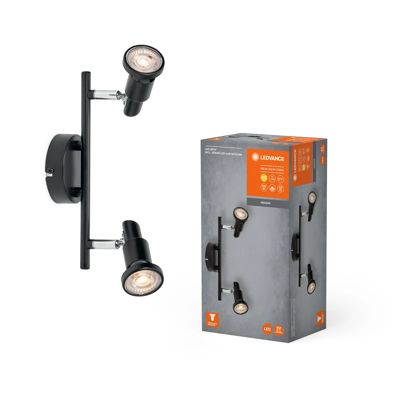 LEDVANCE FARETTO LED GU10 Lampada da soffitto 2 x 3,4W, 460lm, nero