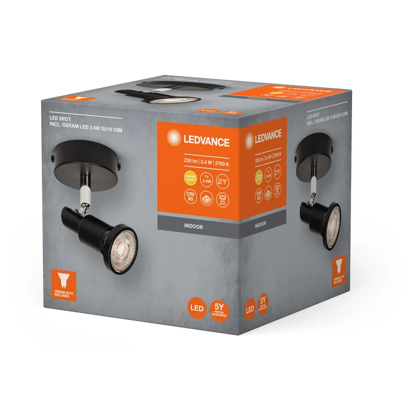 LEDVANCE FARETTO LED GU10 Lampada da soffitto 1 x 3,4W, 230lm, nero