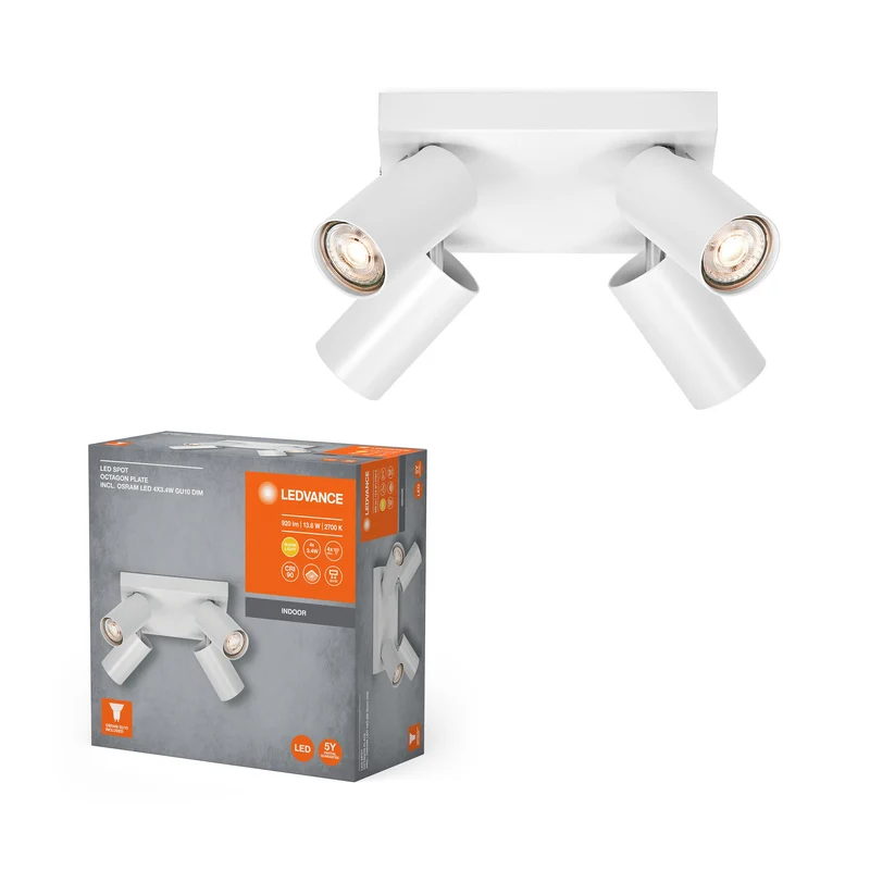 LEDVANCE FARETTO LED OTTAGONALE PL Lampada da soffitto 4 x 3,4W, GU10, 920lm, bianco