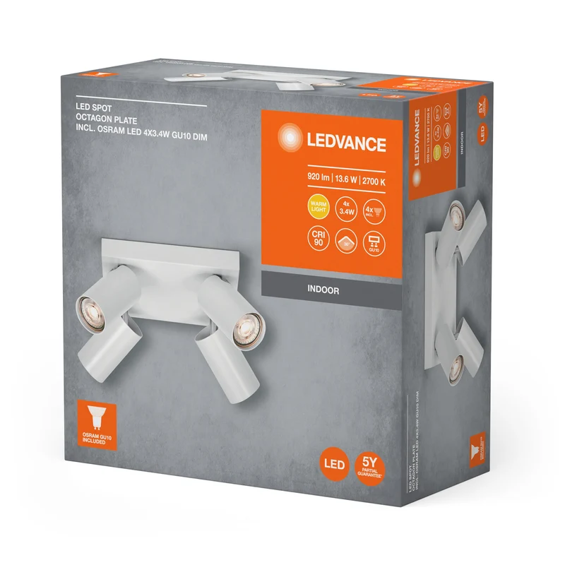 LEDVANCE FARETTO LED OTTAGONALE PL Lampada da soffitto 4 x 3,4W, GU10, 920lm, bianco