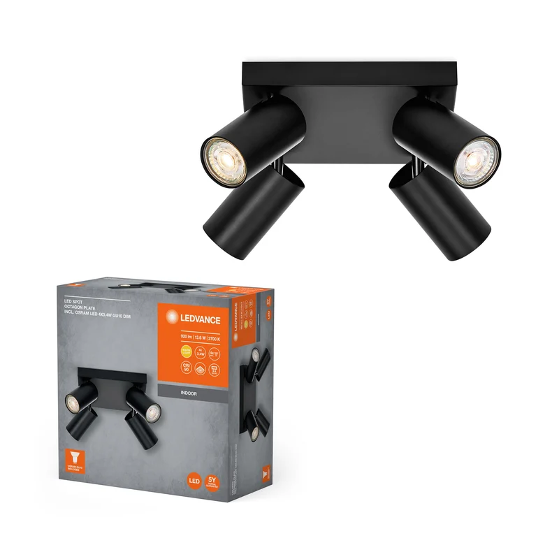 LEDVANCE FARETTO LED OTTAGONALE PL Lampada da soffitto 4 x 3,4W, GU10, 920lm, nero