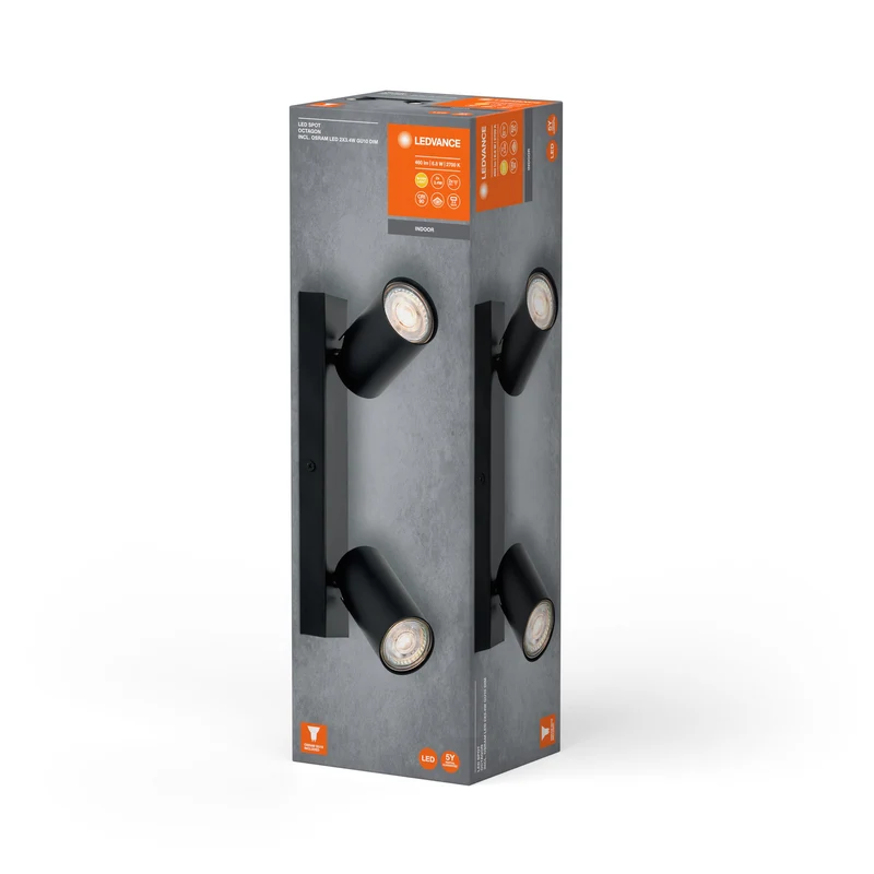 LEDVANCE FARETTO LED OTTAGONALE Plafoniera 2 x 3,4W, GU10, 460lm, nero
