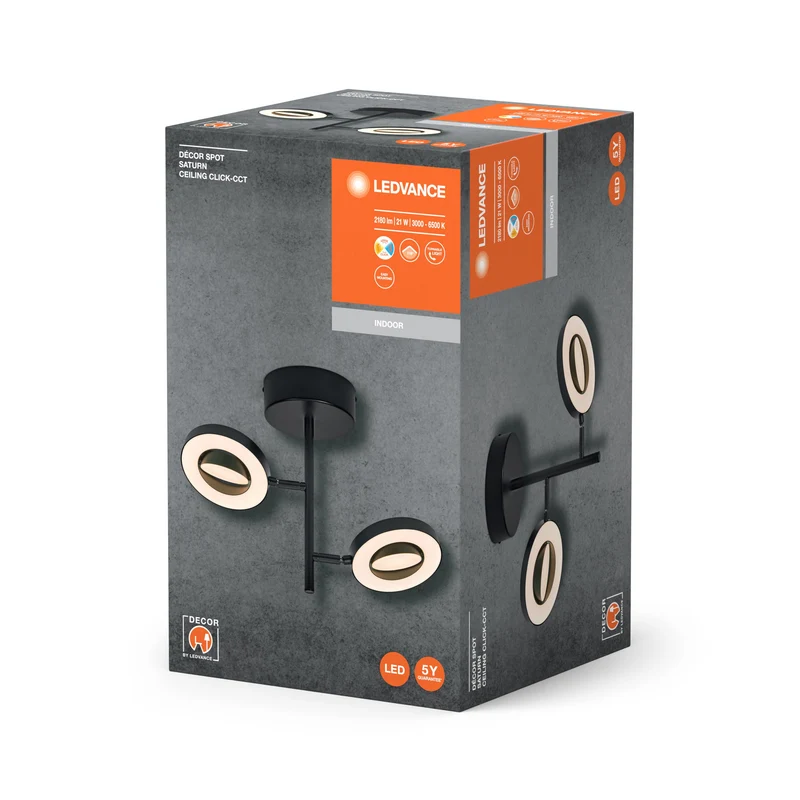 LEDVANCE DECOR SPOT SATURN lampada da soffitto, 21W, 465lm, nero