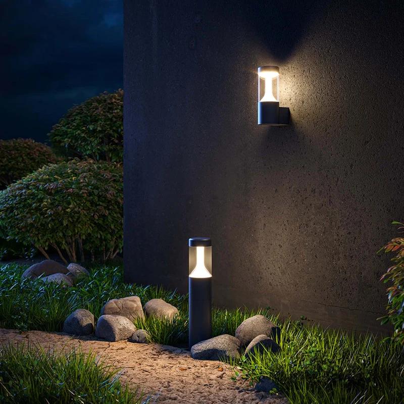 Koln - Borne LED cylindrique en acier, style contemporain