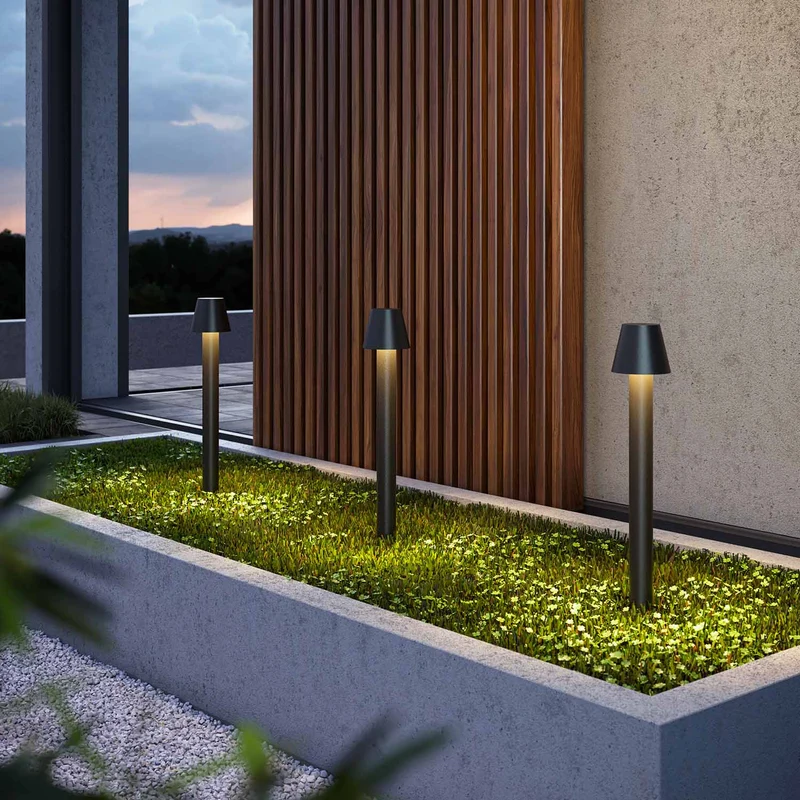 Harz - Borne LED à chapeau en acier, style contemporain