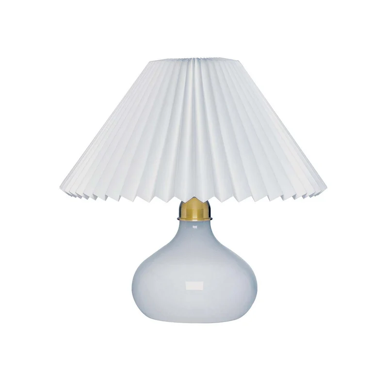Model 314 - Lampe à poser en verre opalin et papier plissé, style vintage