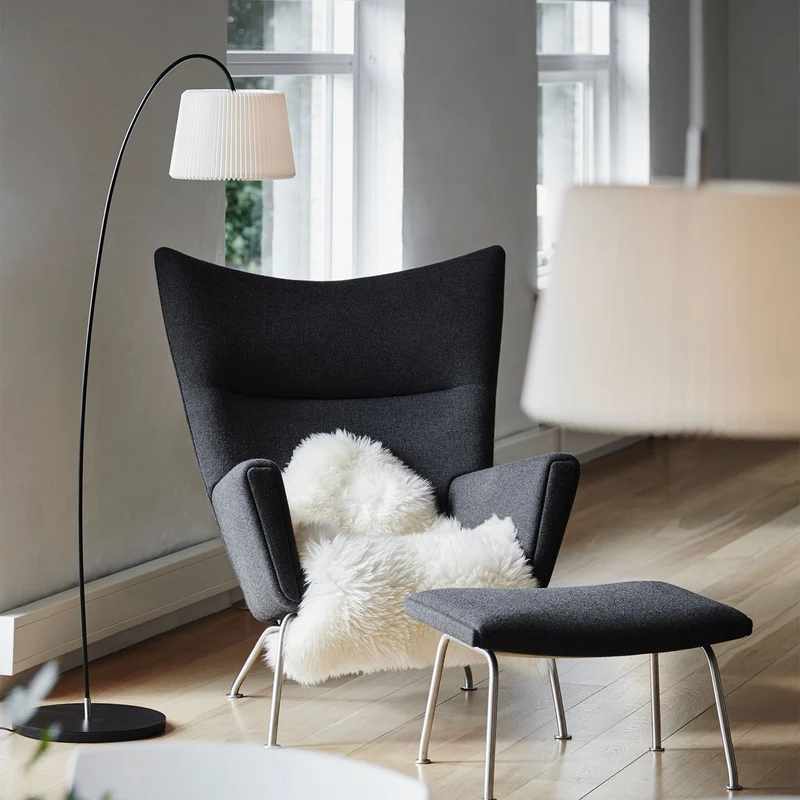 Model 320 Snowdrop - Lampadaire en acier et papier plissé, style scandinave