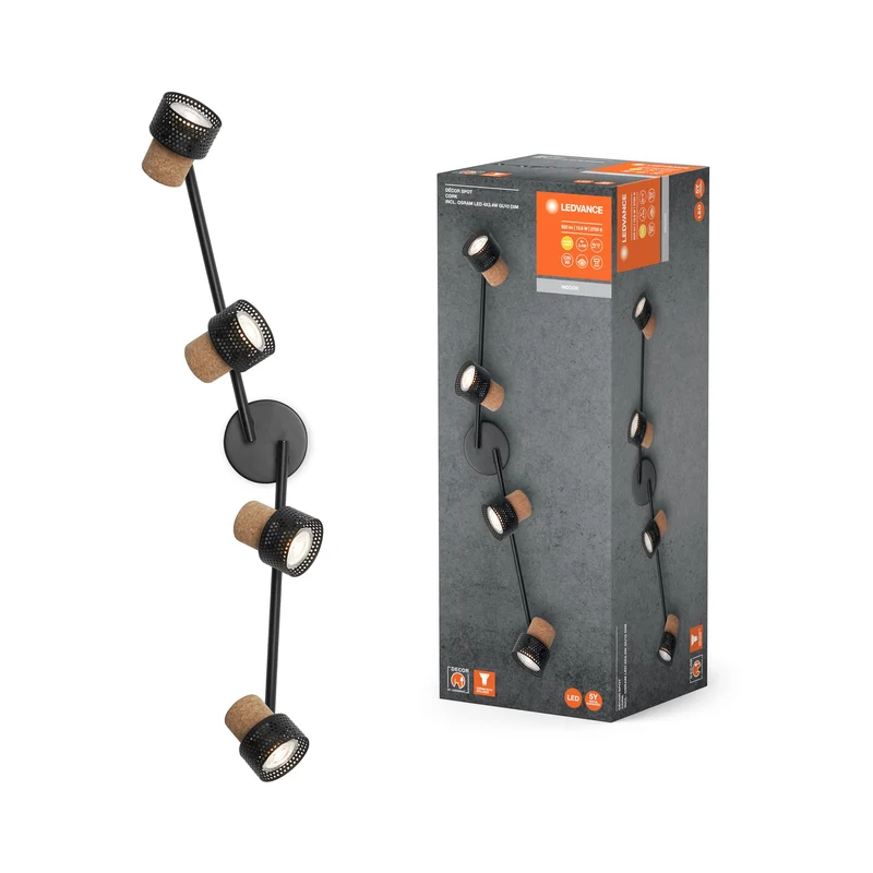 LEDVANCE DECOR SPOT CORK lampada da soffitto, 4 x 3,4W, 920lm, nero