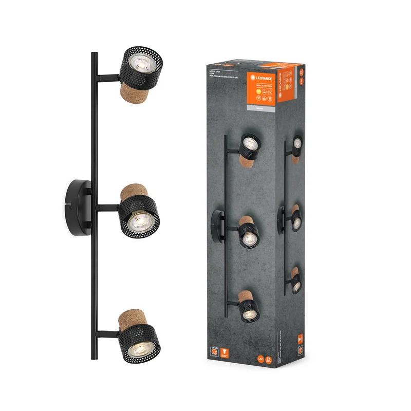 LEDVANCE DECOR SPOT CORK lampada da soffitto, 3 x 3,4W, 690lm, nero