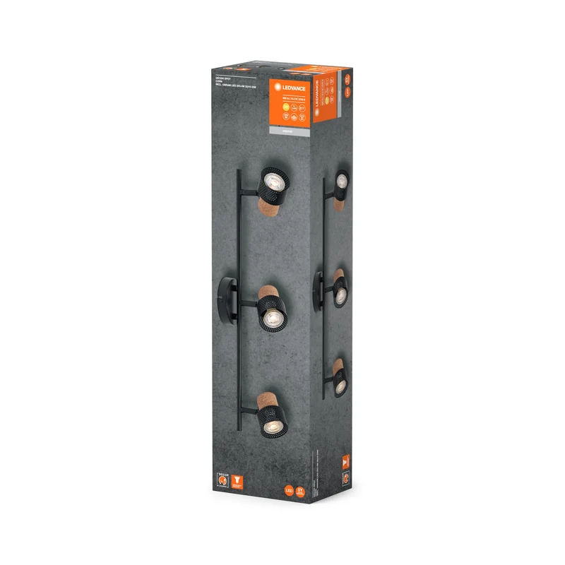 LEDVANCE DECOR SPOT CORK lampada da soffitto, 3 x 3,4W, 690lm, nero