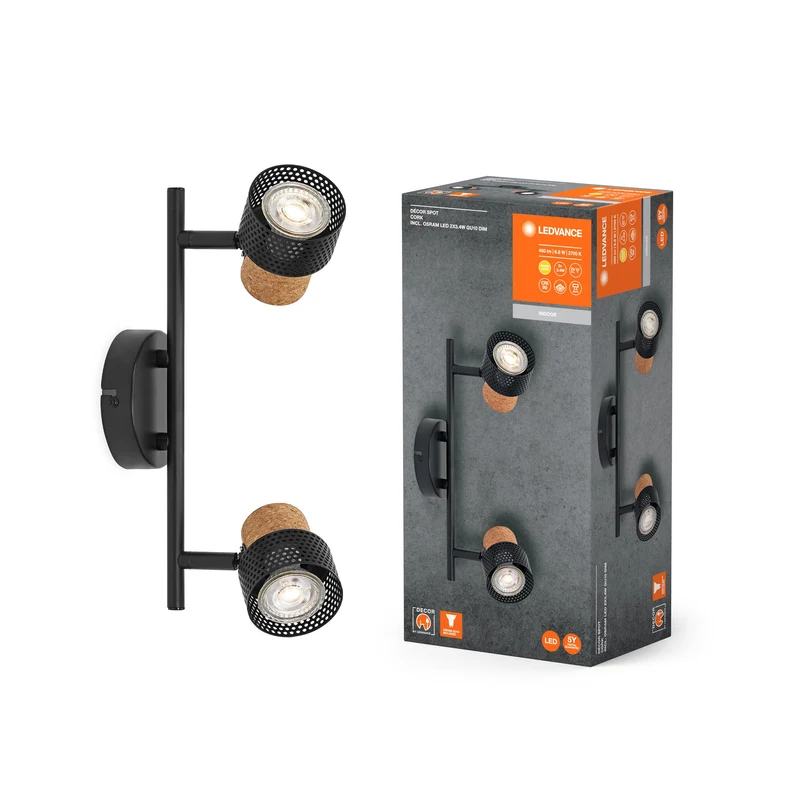 LEDVANCE DECOR SPOT CORK lampada da soffitto, 2 x 3,4W, 460lm, nero