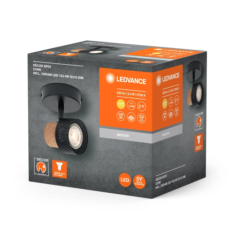 LEDVANCE DECOR SPOT CORK lampada da soffitto, 1 x 3,4W, 230lm, nero