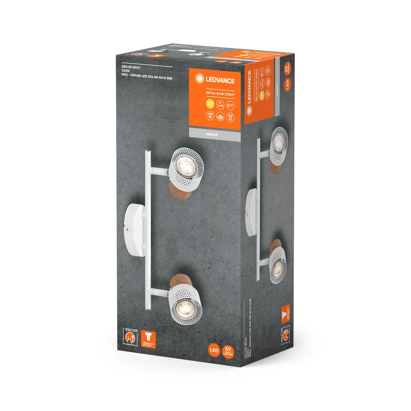 LEDVANCE DECOR SPOT CORK lampada da soffitto, 2 x 3,4W, 460lm, bianco