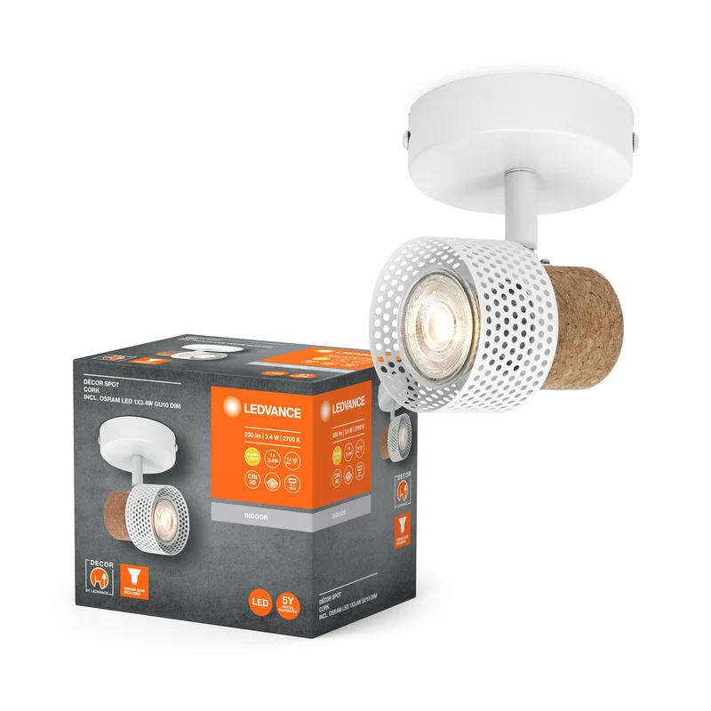 LEDVANCE DECOR SPOT CORK lampada da soffitto, 1 x 3,4W, 230lm, bianco