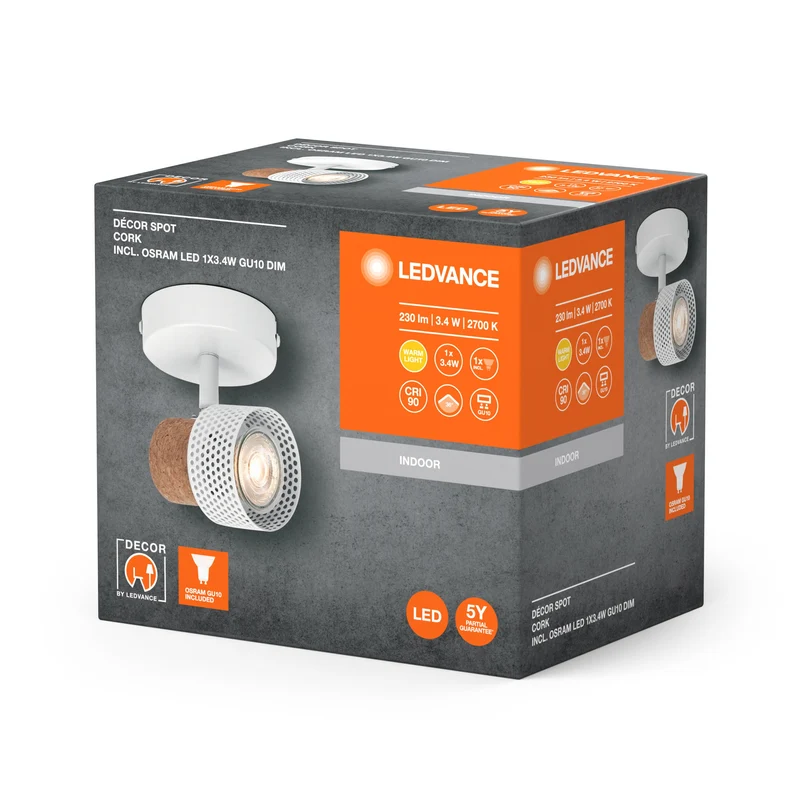LEDVANCE DECOR SPOT CORK lampada da soffitto, 1 x 3,4W, 230lm, bianco