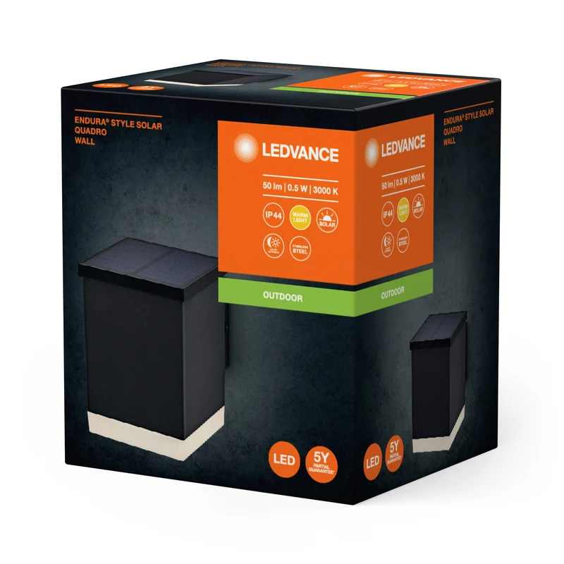 LEDVANCE ENDURA STYLE SOLAR QUADRO APPLIQUE DA PARETE ESTERNA, 0,5W, 50lm