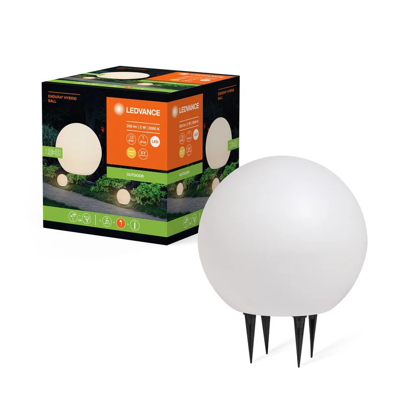LEDVANCE ENDURA IBRIDO PALLA SOLARE Lampada da sentiero con picchetto da terra 25cm, 2W, 180lm