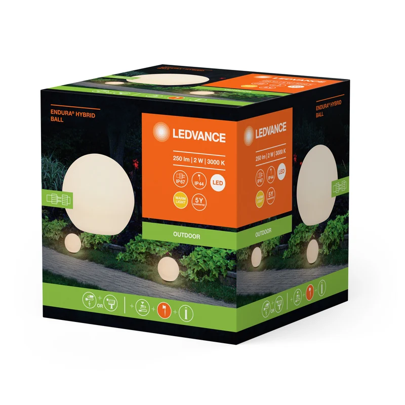 LEDVANCE ENDURA IBRIDO PALLA SOLARE Lampada da sentiero con picchetto da terra 25cm, 2W, 180lm