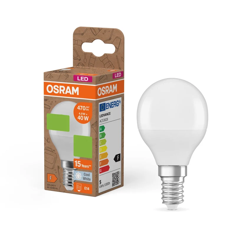 OSRAM LED Star Classic P 40 Lampada Plastica riciclata 4.9W Kaltweiß Frosted E14