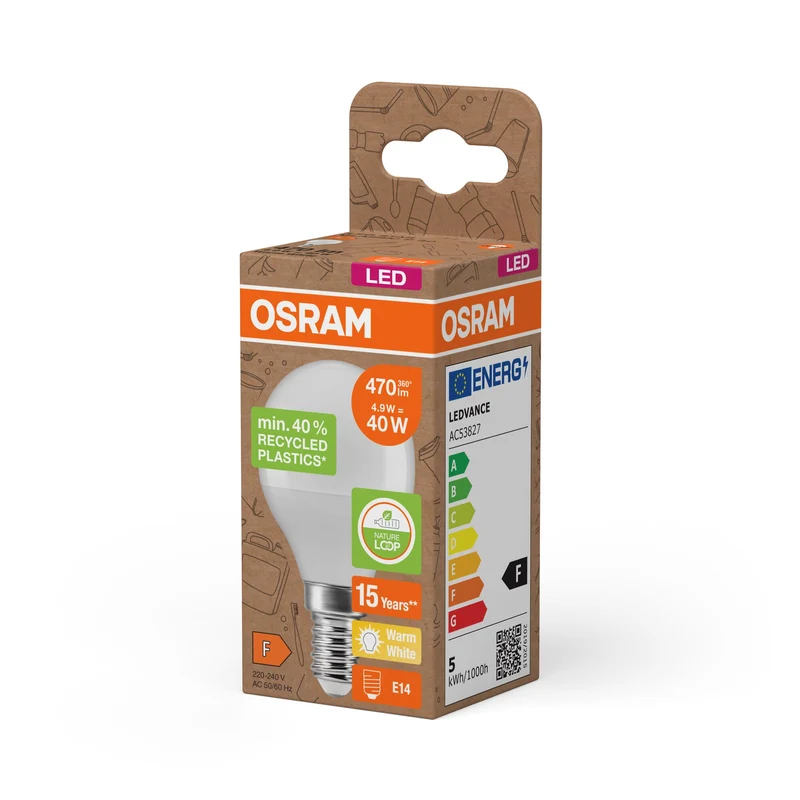 OSRAM LED Star Classic P 40 Lampada Plastica riciclata 4.9W Warmweiß Frosted E14