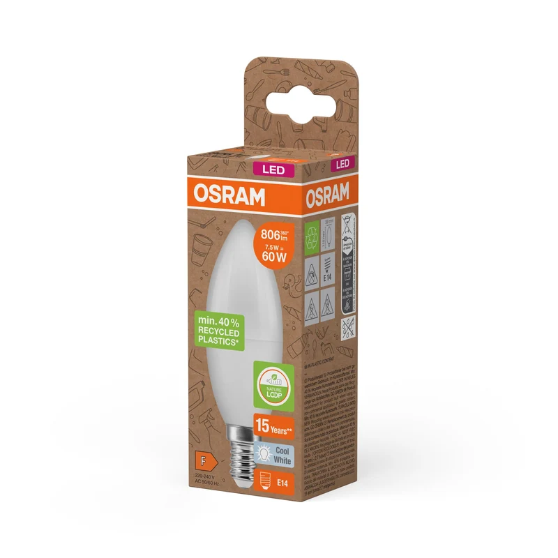 OSRAM LED Star Classic B 60 Lampada Plastica riciclata 7.5W Kaltweiß Frosted E14
