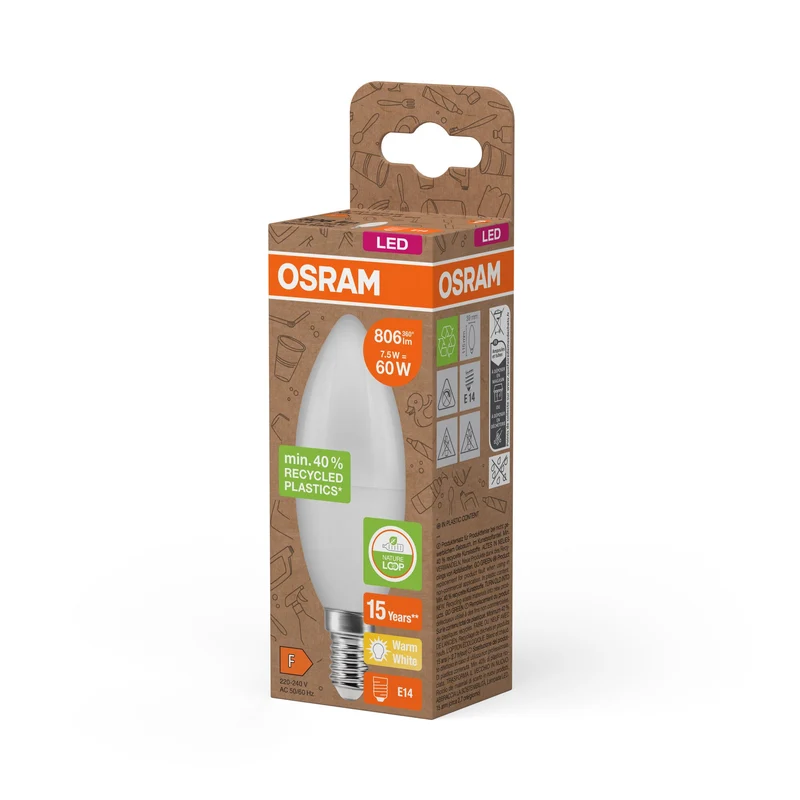 OSRAM LED Star Classic B 60 Lampada Plastica riciclata 7.5W Warmweiß Frosted E14