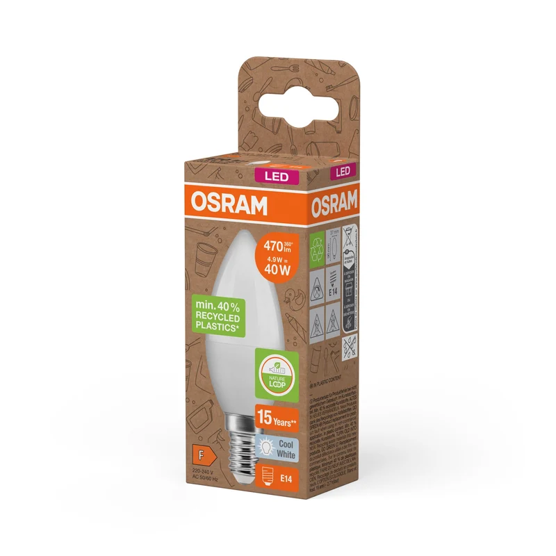 OSRAM LED Star Classic B 40 Lampada Plastica riciclata 4.9W Kaltweiß Frosted E14