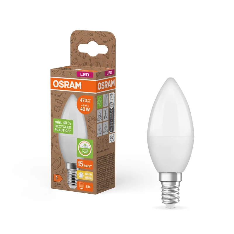 OSRAM LED Star Classic B 40 Lampada Plastica riciclata 4.9W Warmweiß Frosted E14