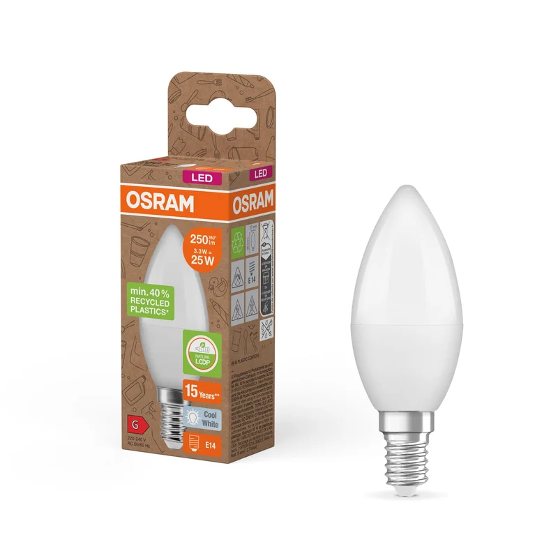 OSRAM LED Star Classic B 25 Lampada Plastica riciclata 3.3W Kaltweiß Frosted E14