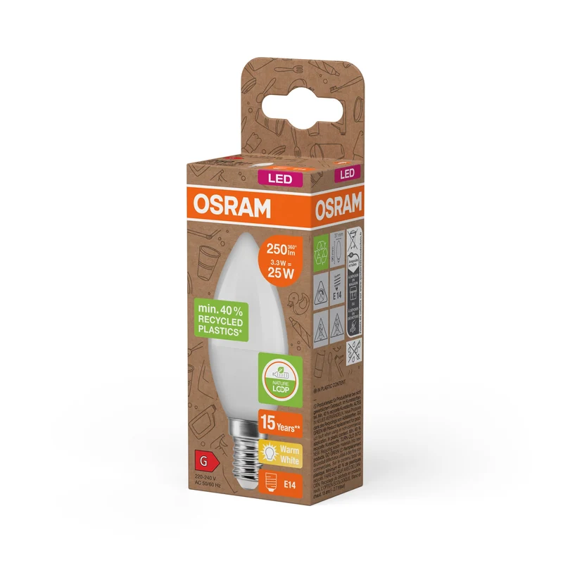 OSRAM LED Star Classic B 25 Lampada Plastica riciclata 3.3W Warmweiß Frosted E14
