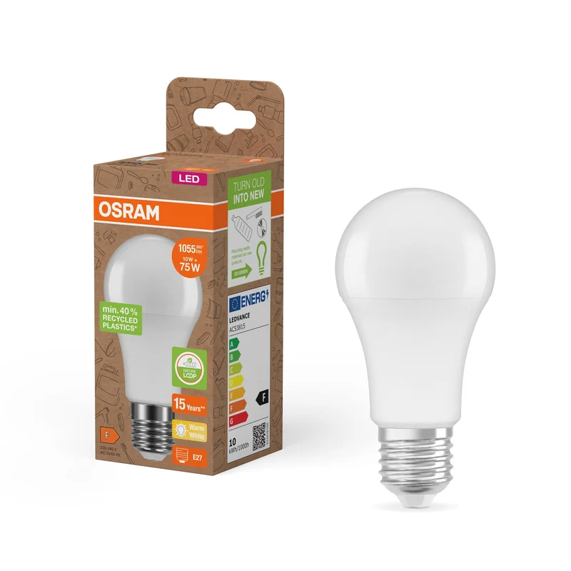 OSRAM LED Star Classic A 75 Lampada Plastica riciclata 10W Warmweiß Frosted E27