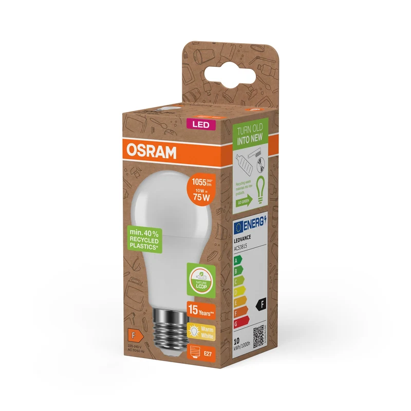 OSRAM LED Star Classic A 75 Lampada Plastica riciclata 10W Warmweiß Frosted E27
