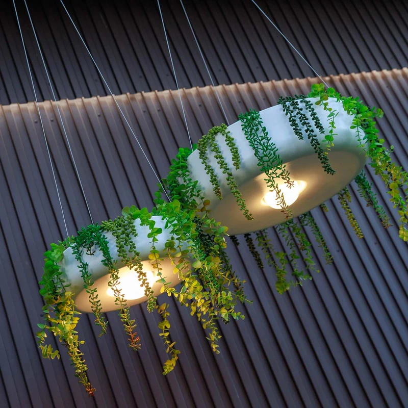 Fioriera rotonda sospesa con illuminazione senza fili ELBA 59