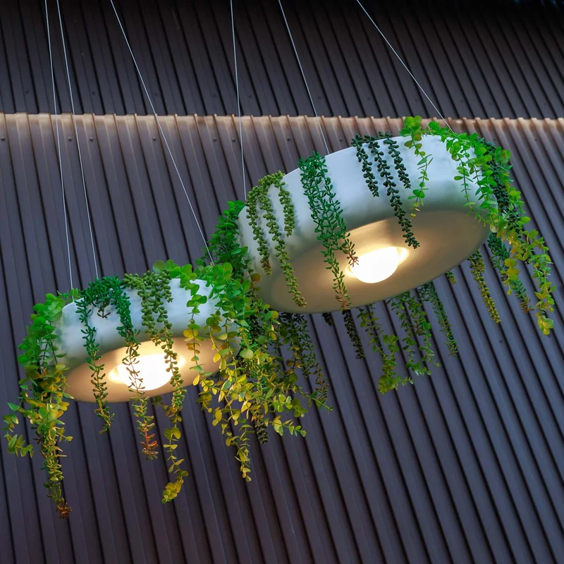 Fioriera rotonda sospesa con illuminazione senza fili ELBA 39