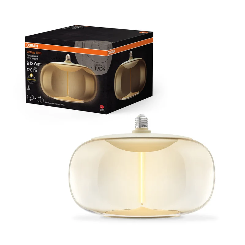 Osram Vintage 1906® Lampadina LED Grande Decorativa con Filamento - Stile Magnetico 4W 818 Ambra E27 ELIPSE, Bianco Caldo