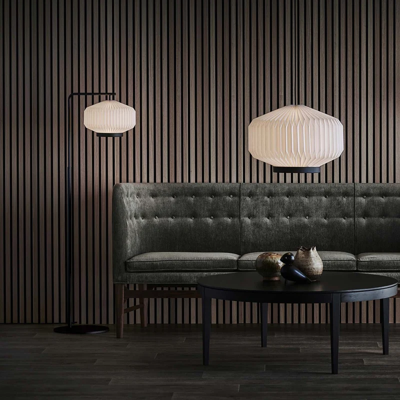 Model 386 Shibui - Lampadaire en acier et PVC plissé, style japandi